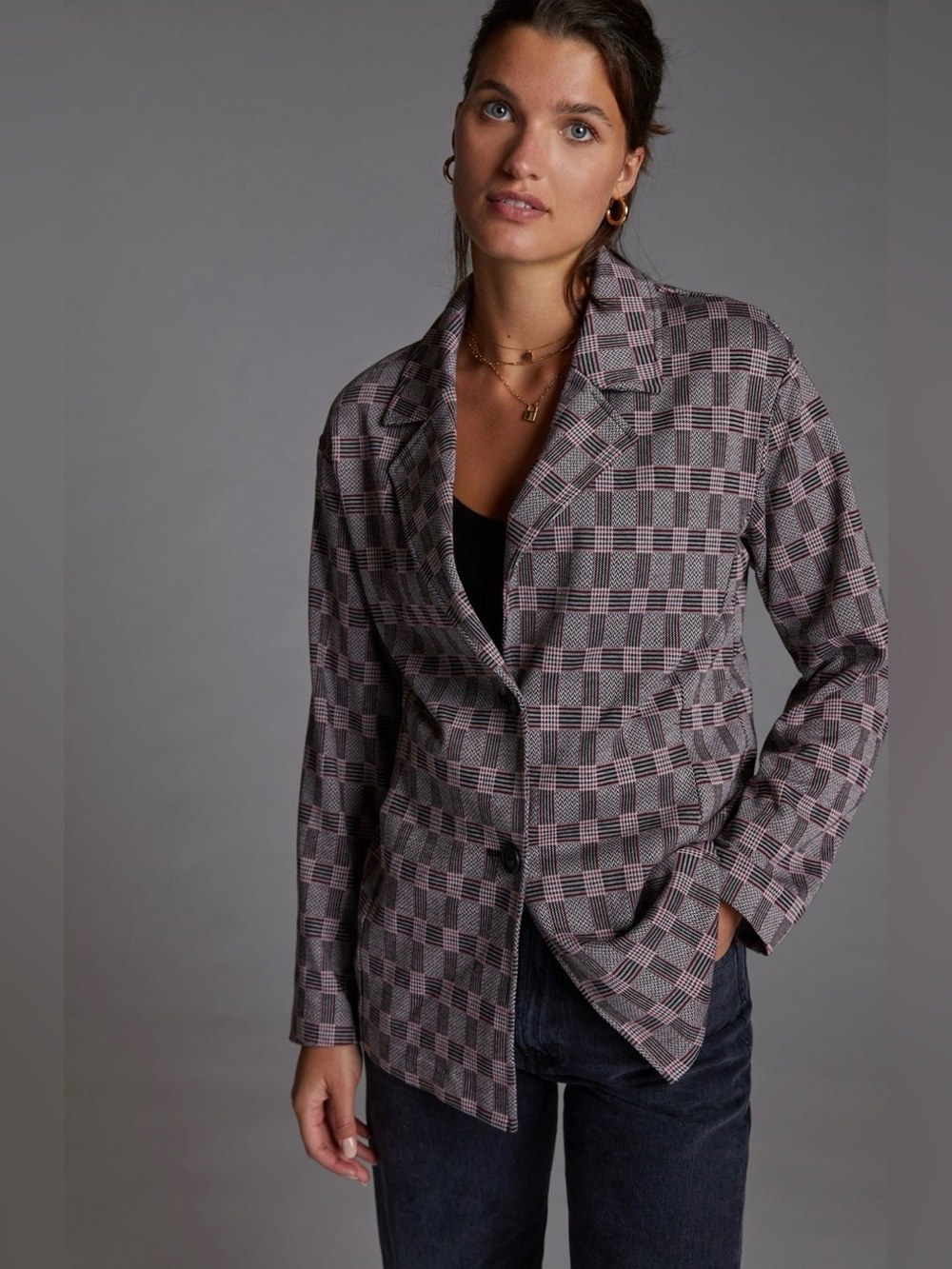 Anthropologie Avec Les Filles Longline Plaid Blazer